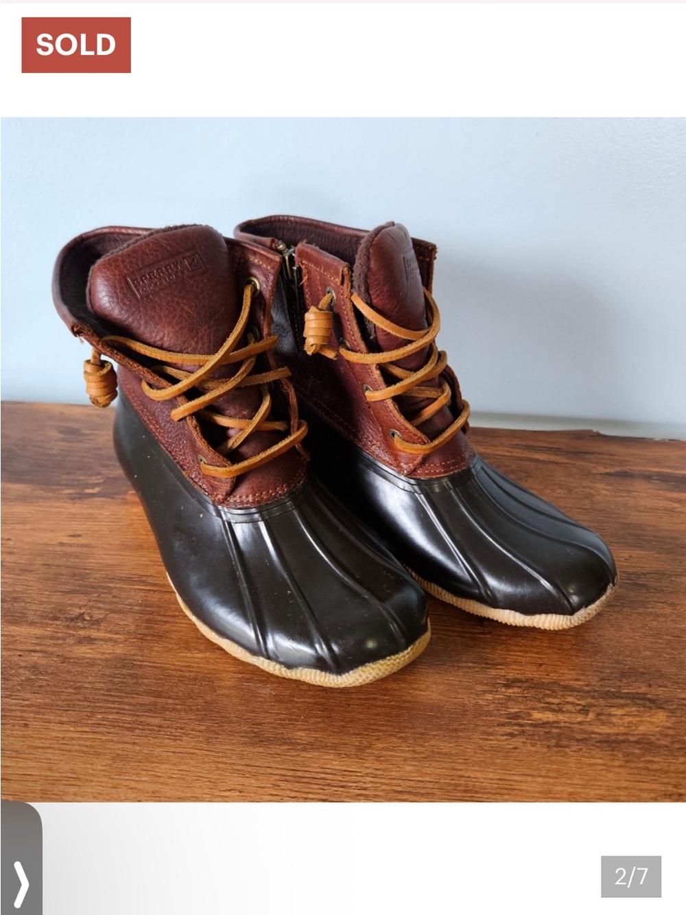 Sperry Saltwater Brown Leather Duck Boots Leather Rubber Rain Winter Womens 5